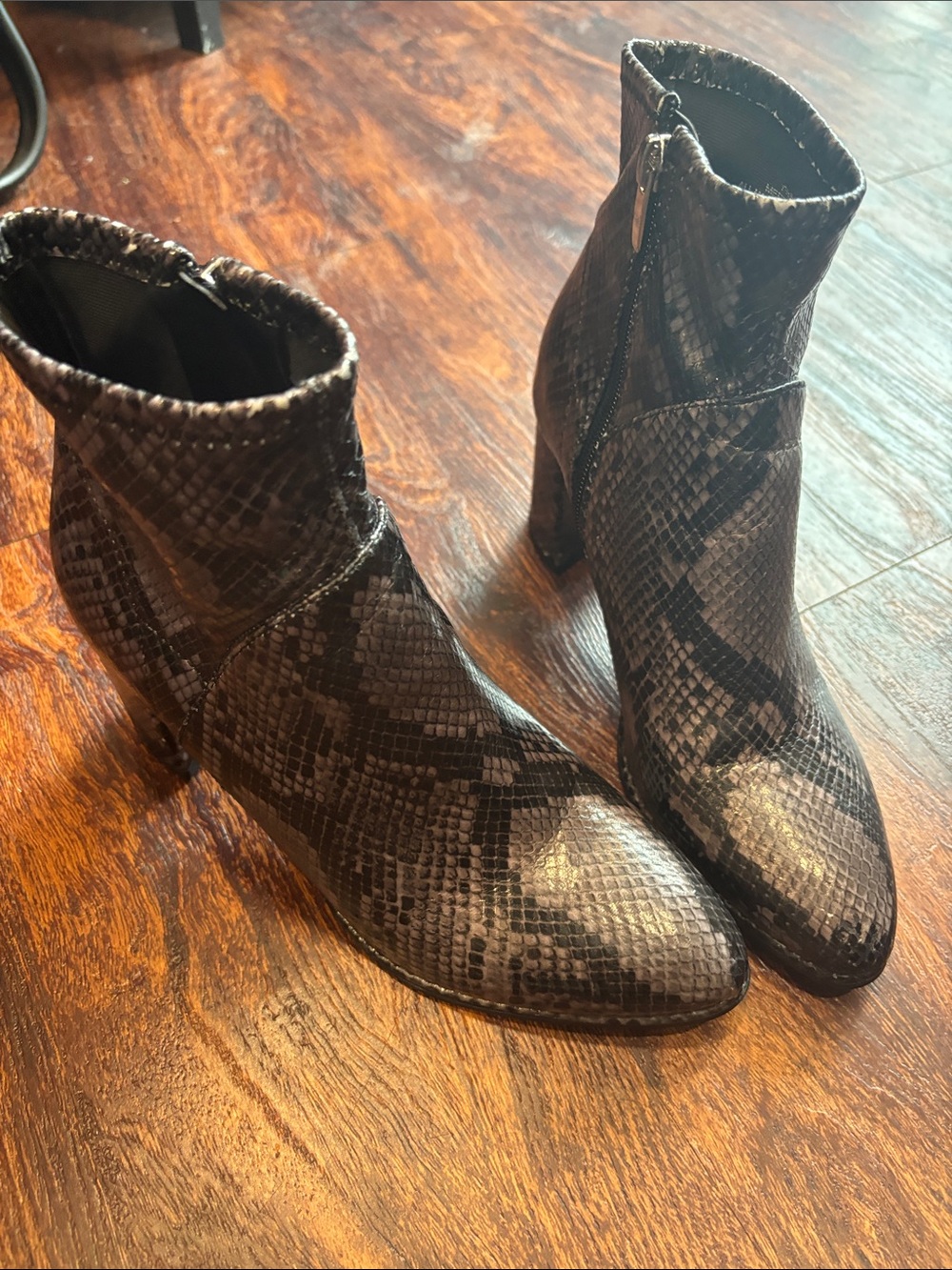 Marc Fisher Black Snake-Print Ankle Booties